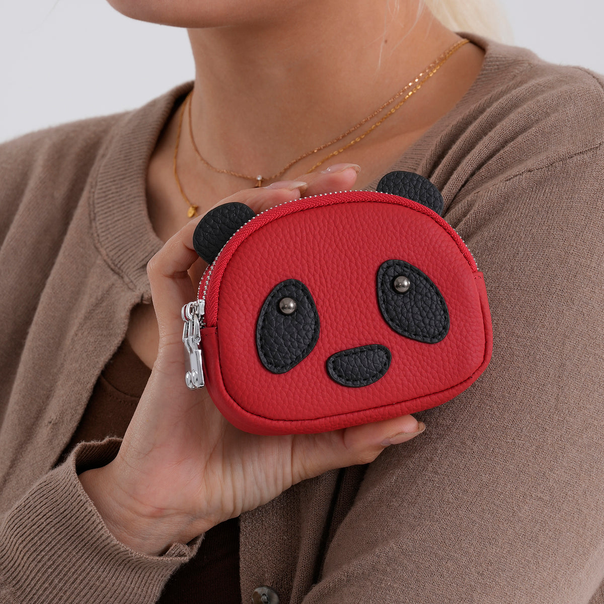 Genuine Leather Panda Pattern Wallet - Red V32519678 4