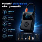 Portable Smart Air Pump - 4000mAh Rechargeable Tyre Inflator, 150 PSI Cordless Electric Pump with Power Bank Function - Black_8411811_5