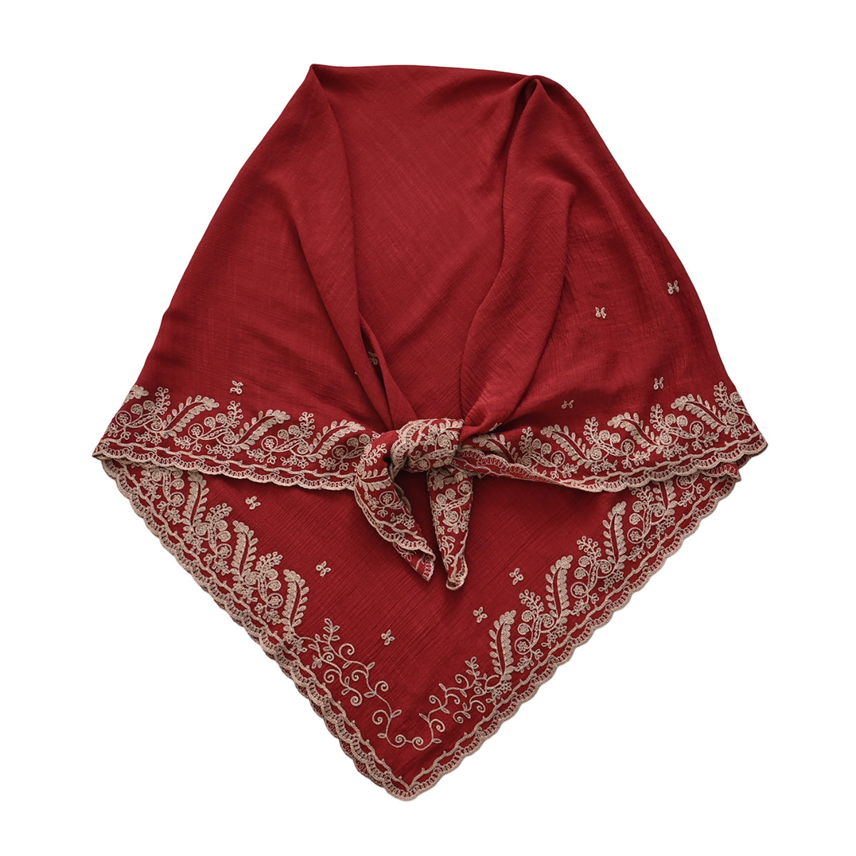La Marey Embroidery Cotton Blend Scarf (130 x 130cm) - Burgundy V32529348 6