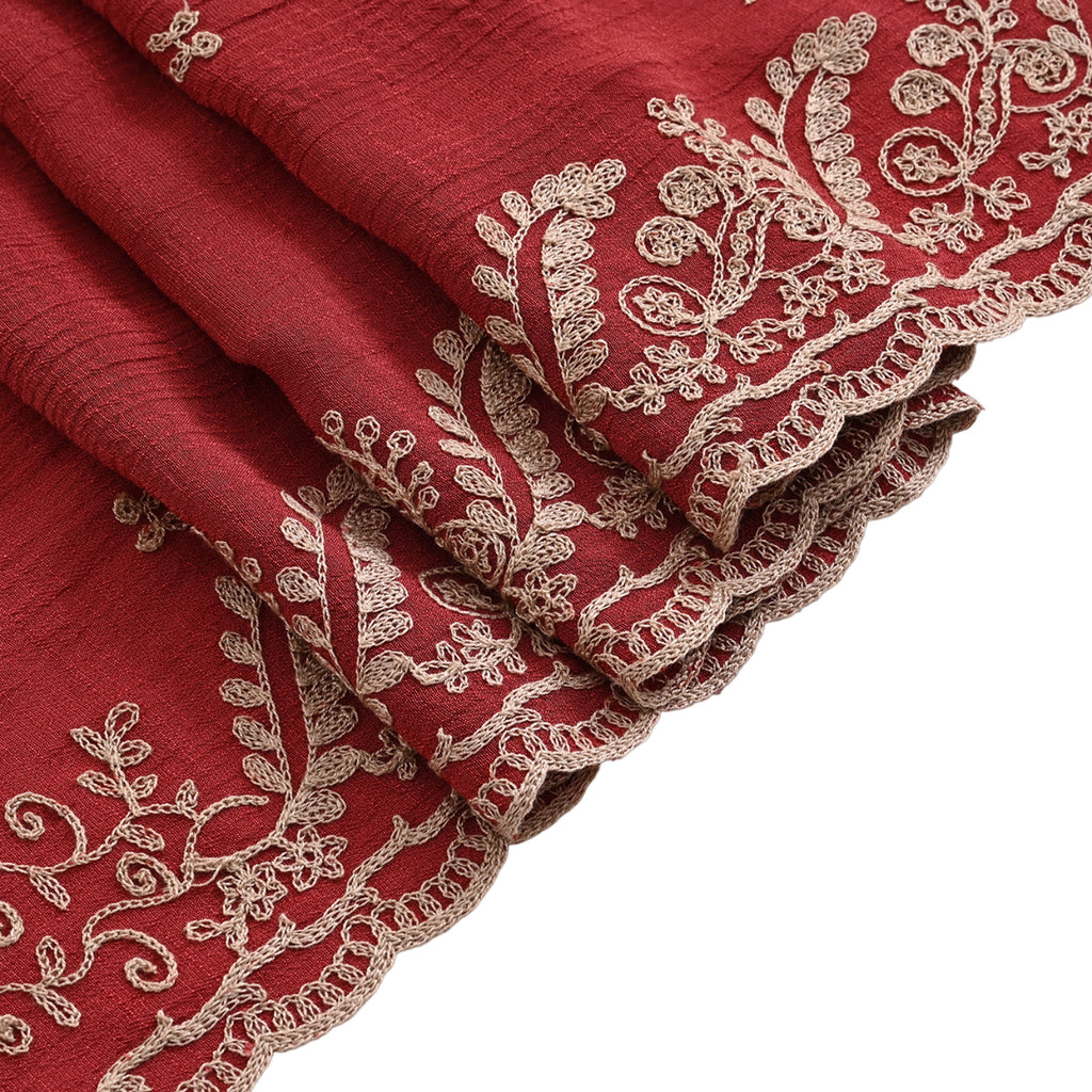 La Marey Embroidery Cotton Blend Scarf (130 x 130cm) - Burgundy_8411914_7