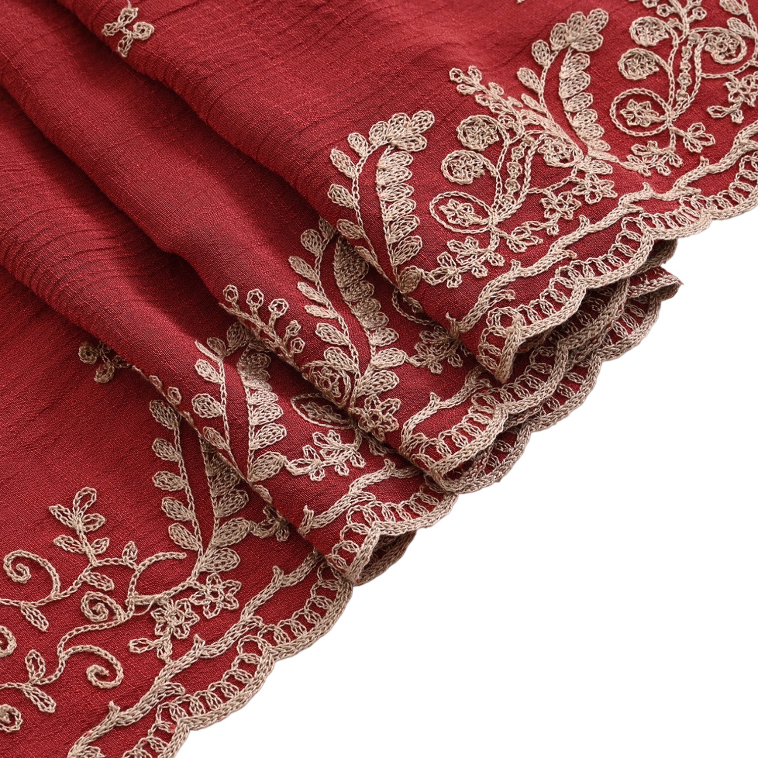 La Marey Embroidery Cotton Blend Scarf (130 x 130cm) - Burgundy V32529348 8