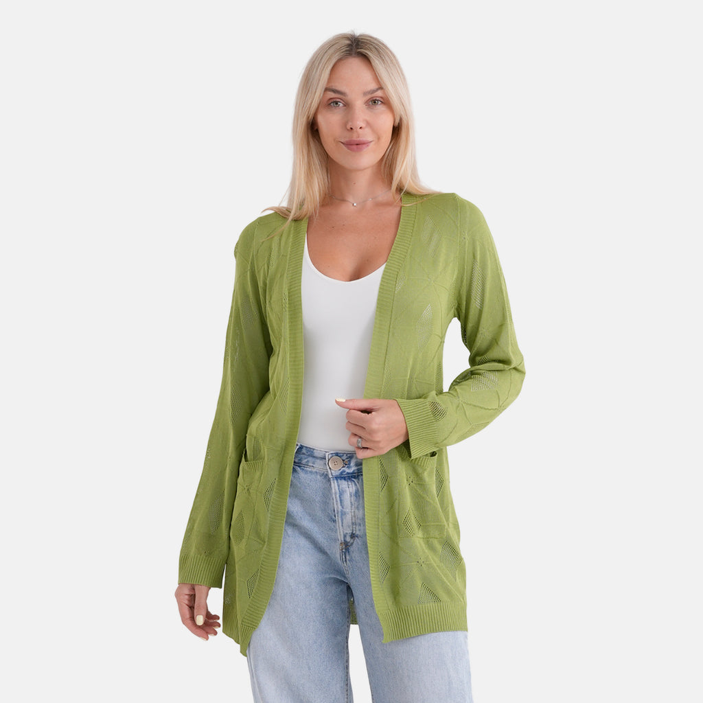 La Marey Womens Classic Midi Length Open Front Cardigan (Size - S/M, 8 to 14) - Apple Green_8411917