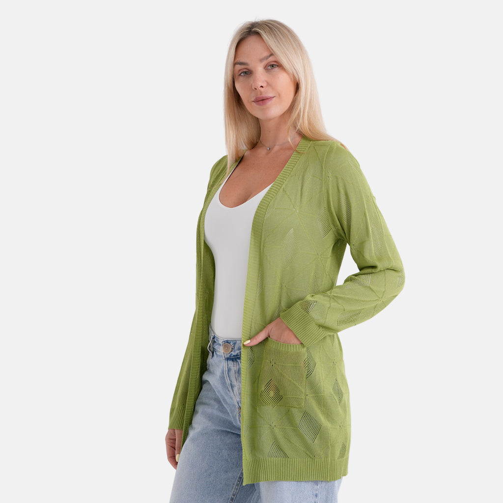 La Marey Womens Classic Midi Length Open Front Cardigan (Size - S/M, 8 to 14) - Apple Green_8411917_3