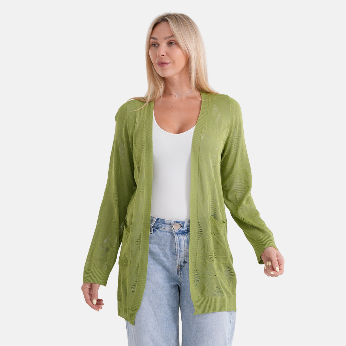 La Marey Womens Classic Midi Length Open Front Cardigan (Size - S/M, 8 to 14) - Apple Green V32569965 4
