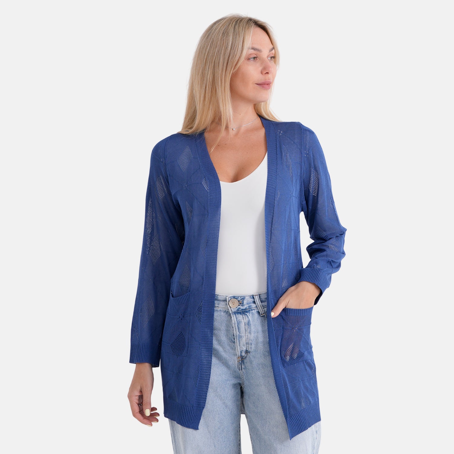La Marey Womens Classic Midi Length Open Front Cardigan (Size - S/M, 8 to 14) - Yale Blue V32515663 4