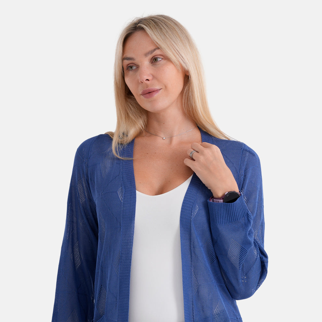 La Marey Womens Classic Midi Length Open Front Cardigan (Size - S/M, 8 to 14) - Yale Blue_8411924_5