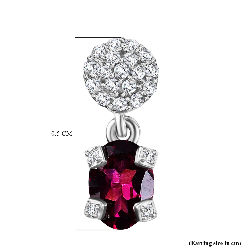 D'Joy Orissa Natural Rhodolite Garnet, White Zircon Dangling Earring in Platinum Overlay Sterling Silver 2.51 Ct._8412036_5