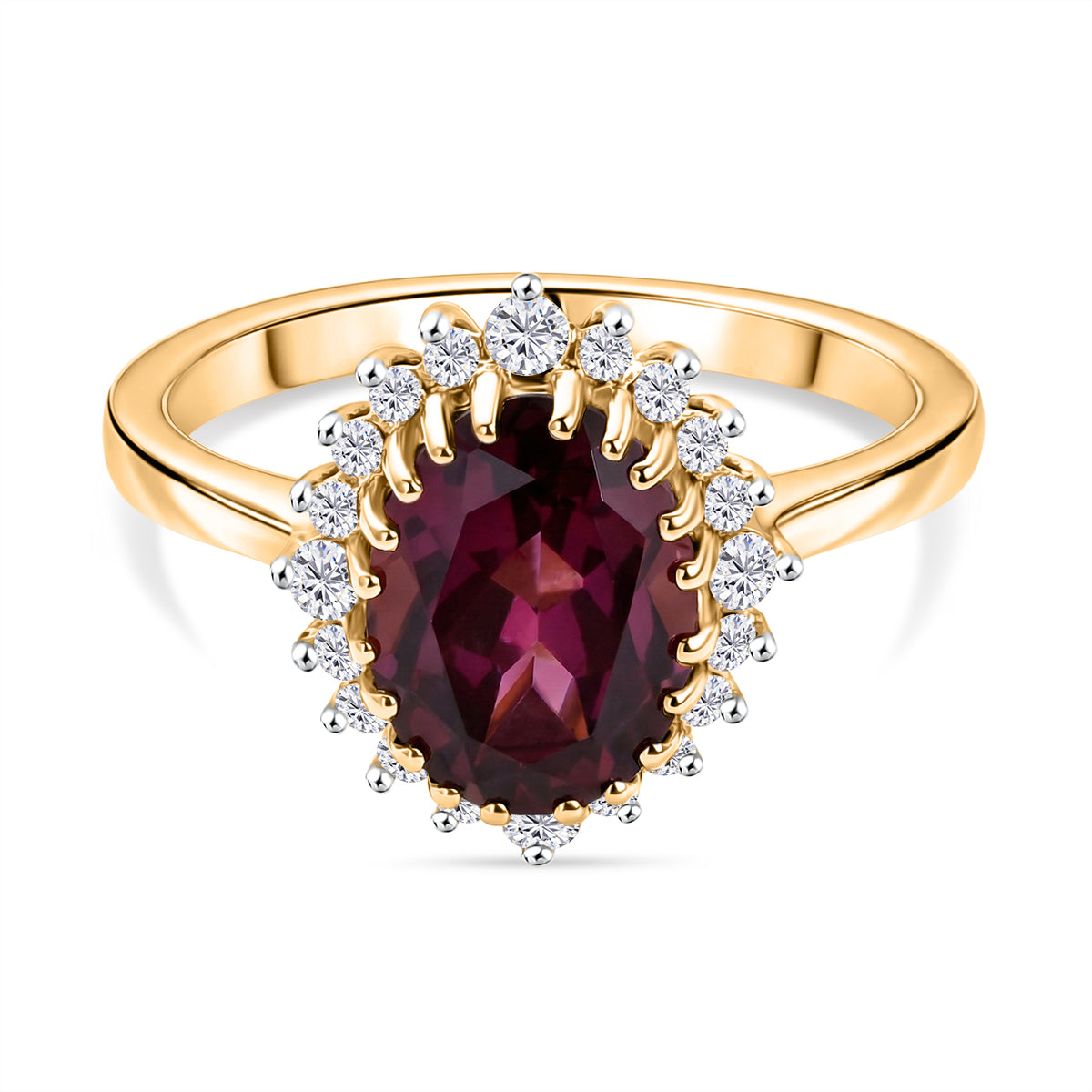 D'Joy Orissa Natural Rhodolite Garnet, White Zircon Halo Ring in 18K Vermeil Yellow Gold Plated Sterling Silver 3 Ct. 8412084 0