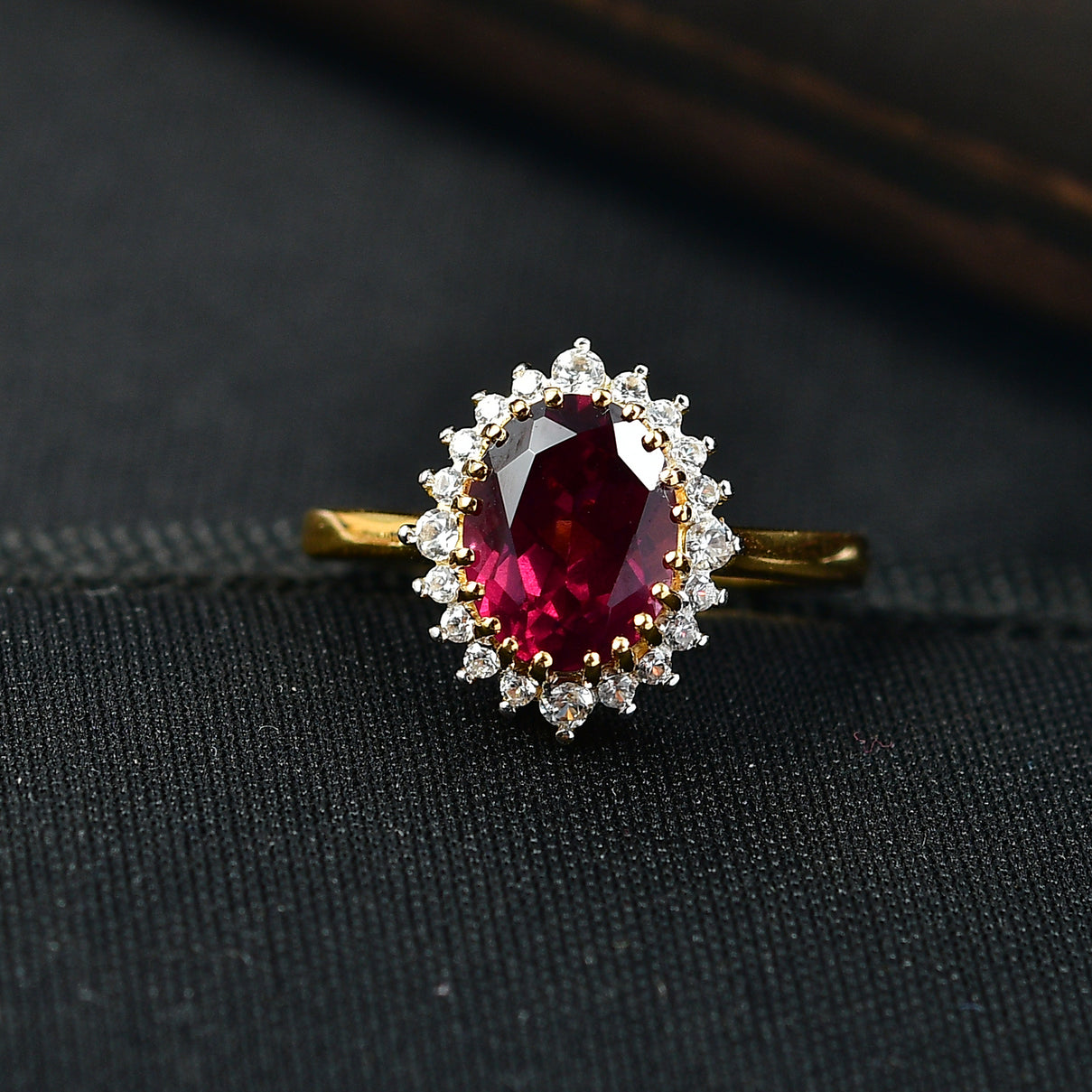 D'Joy Orissa Natural Rhodolite Garnet, White Zircon Halo Ring in 18K Vermeil Yellow Gold Plated Sterling Silver 3 Ct. 8412084 2