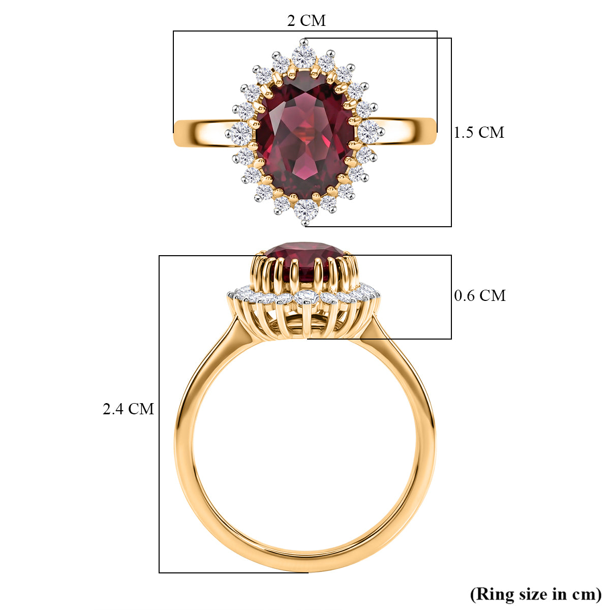 D'Joy Orissa Natural Rhodolite Garnet, White Zircon Halo Ring in 18K Vermeil Yellow Gold Plated Sterling Silver 3 Ct. 8412084 6