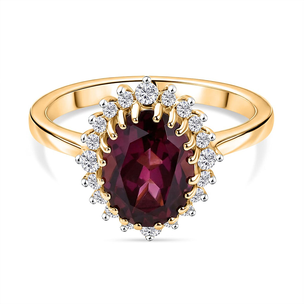 D'Joy Rhodolite Garnet & White Zircon Halo Ring in 18K Vermeil Yellow Gold Plated Sterling Silver 3.00 Ct._8412086