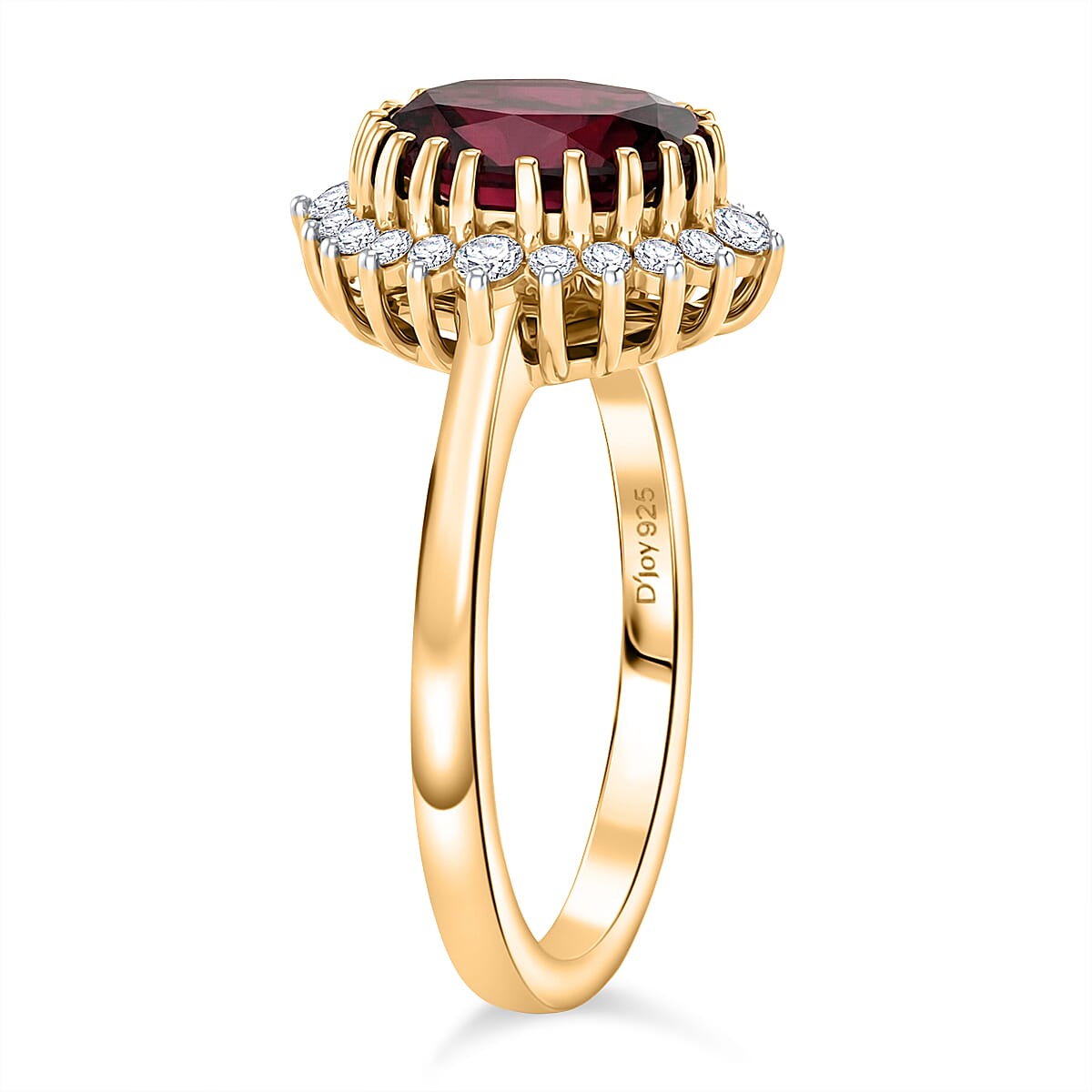 D'Joy Orissa Natural Rhodolite Garnet, White Zircon Halo Ring in 18K Vermeil Yellow Gold Plated Sterling Silver 3 Ct. V32520411 4