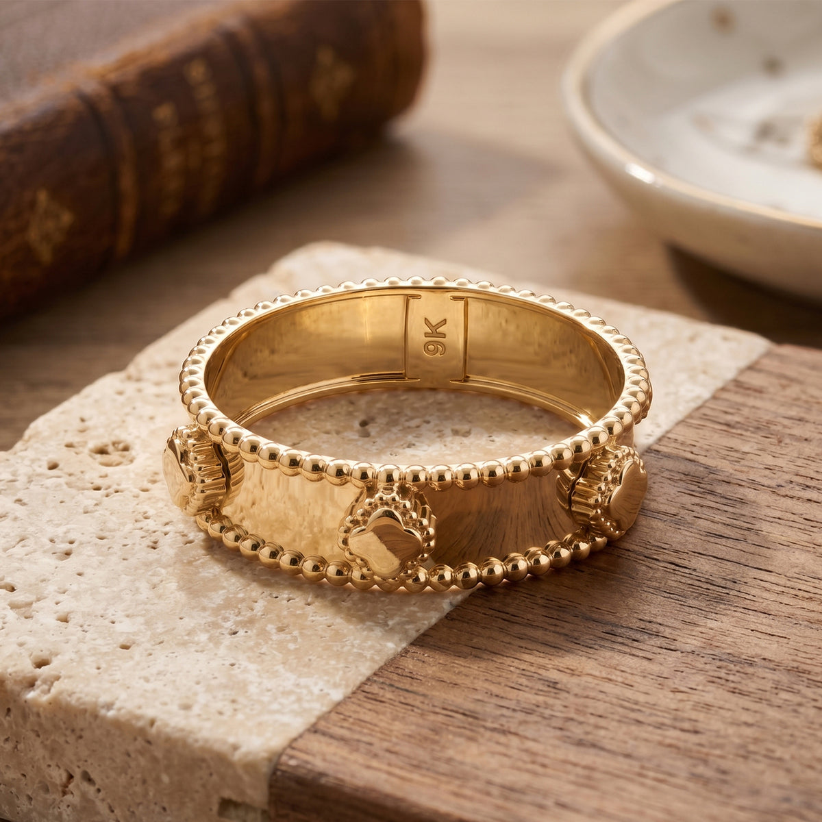 9K Yellow Gold Clover Band Ring V32563026 3