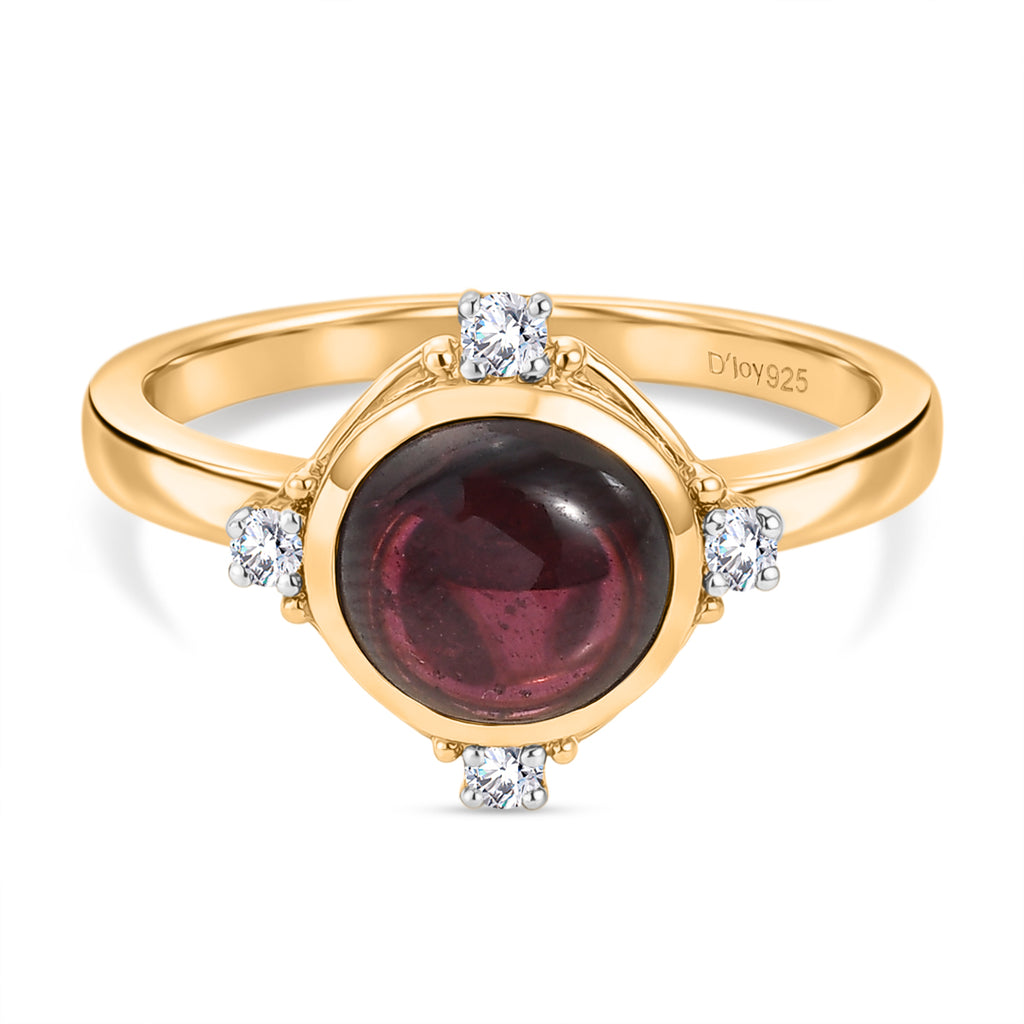D'Joy Orissa Natural Rhodolite Garnet & White Zircon Solitaire Ring in Yellow Gold Plated Sterling Silver 2.72 Ct._8412141