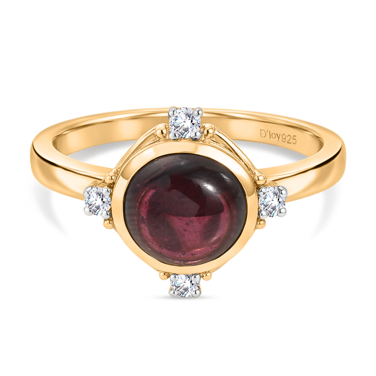 D'Joy Orissa Natural Rhodolite Garnet, White Zircon Solitaire Ring in Yellow Gold Plated Sterling Silver 2.72 Ct. 8412141 0