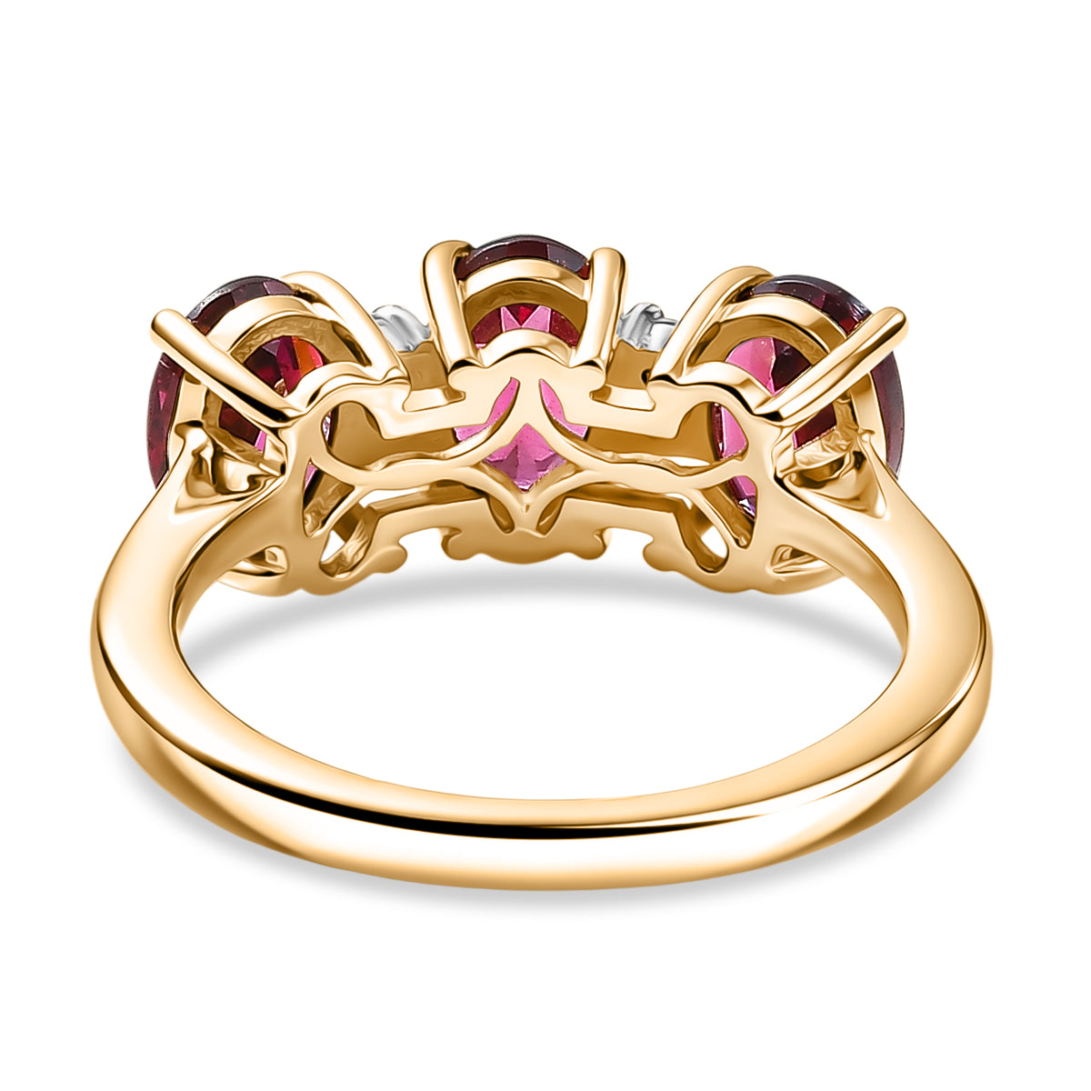 D'Joy Orissa Natural Rhodolite Garnet, White Zircon 3 Stone Ring in 18K Vermeil Yellow Gold Plated Sterling Silver 3.35 Ct. V32539008 5