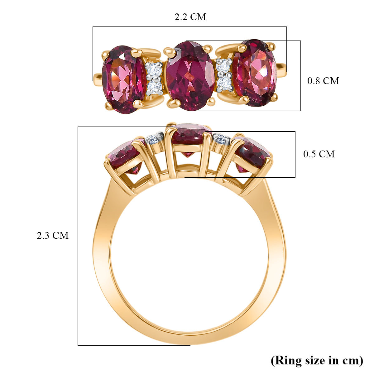 D'Joy Orissa Natural Rhodolite Garnet, White Zircon 3 Stone Ring in 18K Vermeil Yellow Gold Plated Sterling Silver 3.35 Ct. V32539008 6
