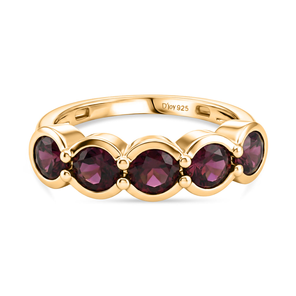 D'Joy Rhodolite Garnet 5 Stone Ring in Yellow Gold Plated Sterling Silver 2.27 Ct._8412179