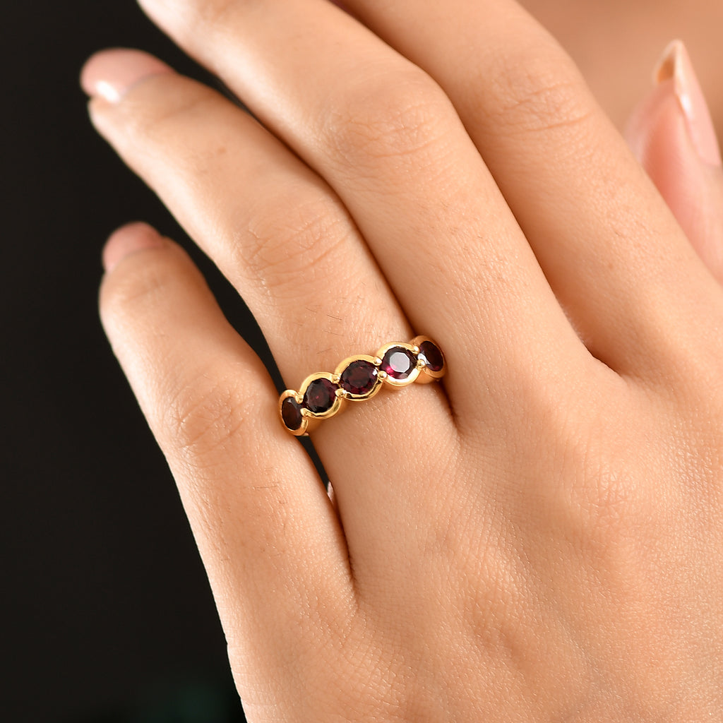 D'Joy Rhodolite Garnet 5 Stone Ring in Yellow Gold Plated Sterling Silver 2.27 Ct._8412179_2