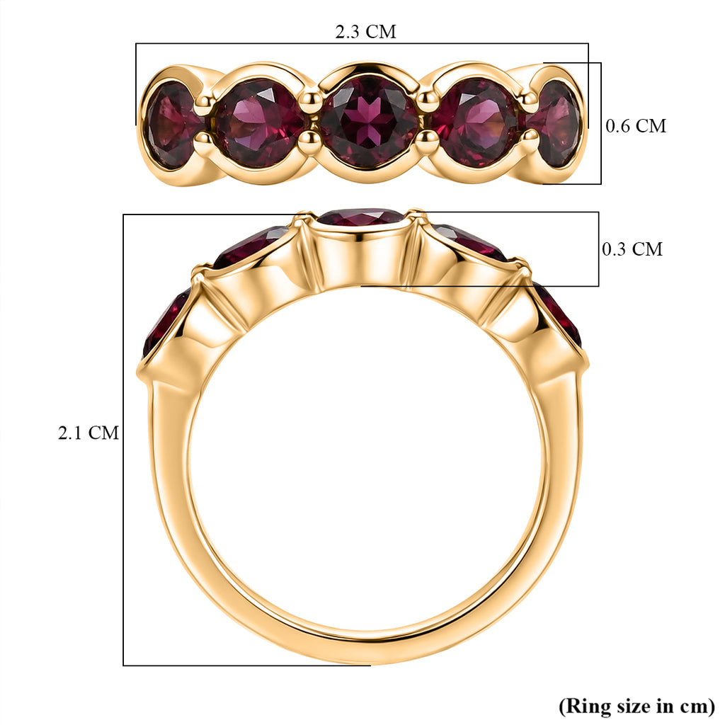 D'Joy Rhodolite Garnet 5 Stone Ring in Yellow Gold Plated Sterling Silver 2.27 Ct._8412179_5