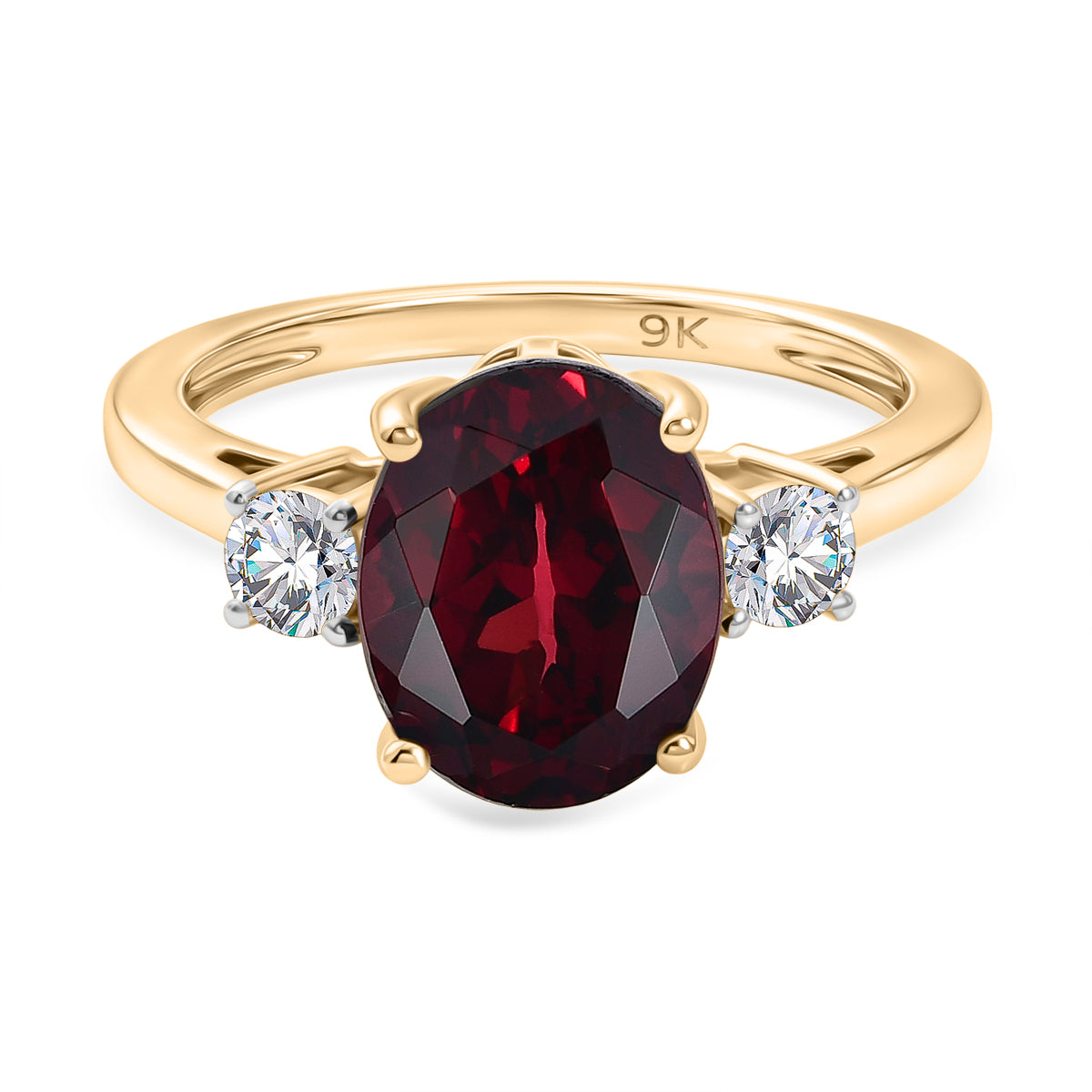 Biggest Size- 9K Yellow Gold Premium Orissa Natural Rhodolite Garnet & Lab Grown Diamond (SI/GH) Ring 4.20 Ct._8412186