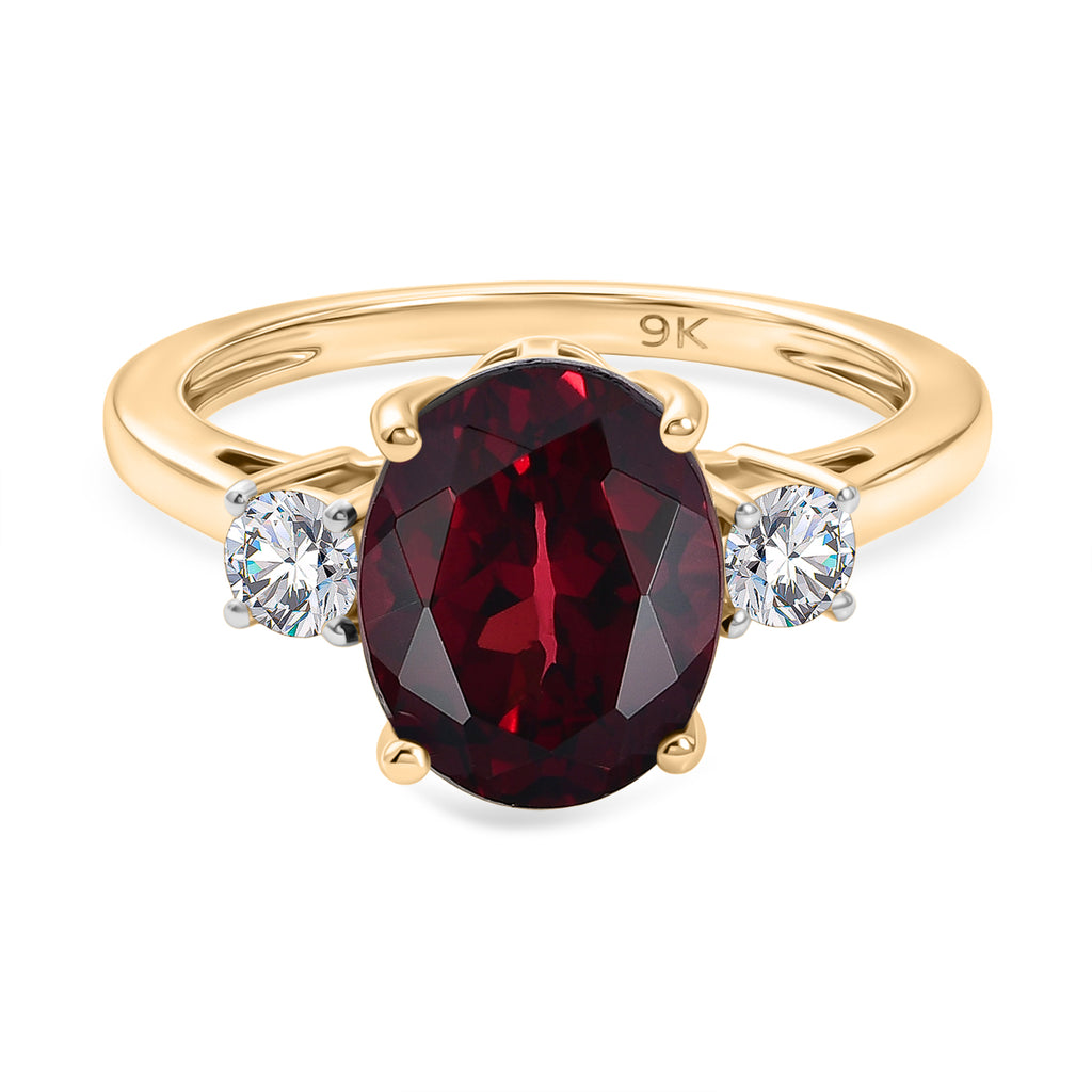 Biggest Size- 9K Yellow Gold Premium Orissa Natural Rhodolite Garnet & Lab Grown Diamond (SI/GH) Ring 4.20 Ct._8412191