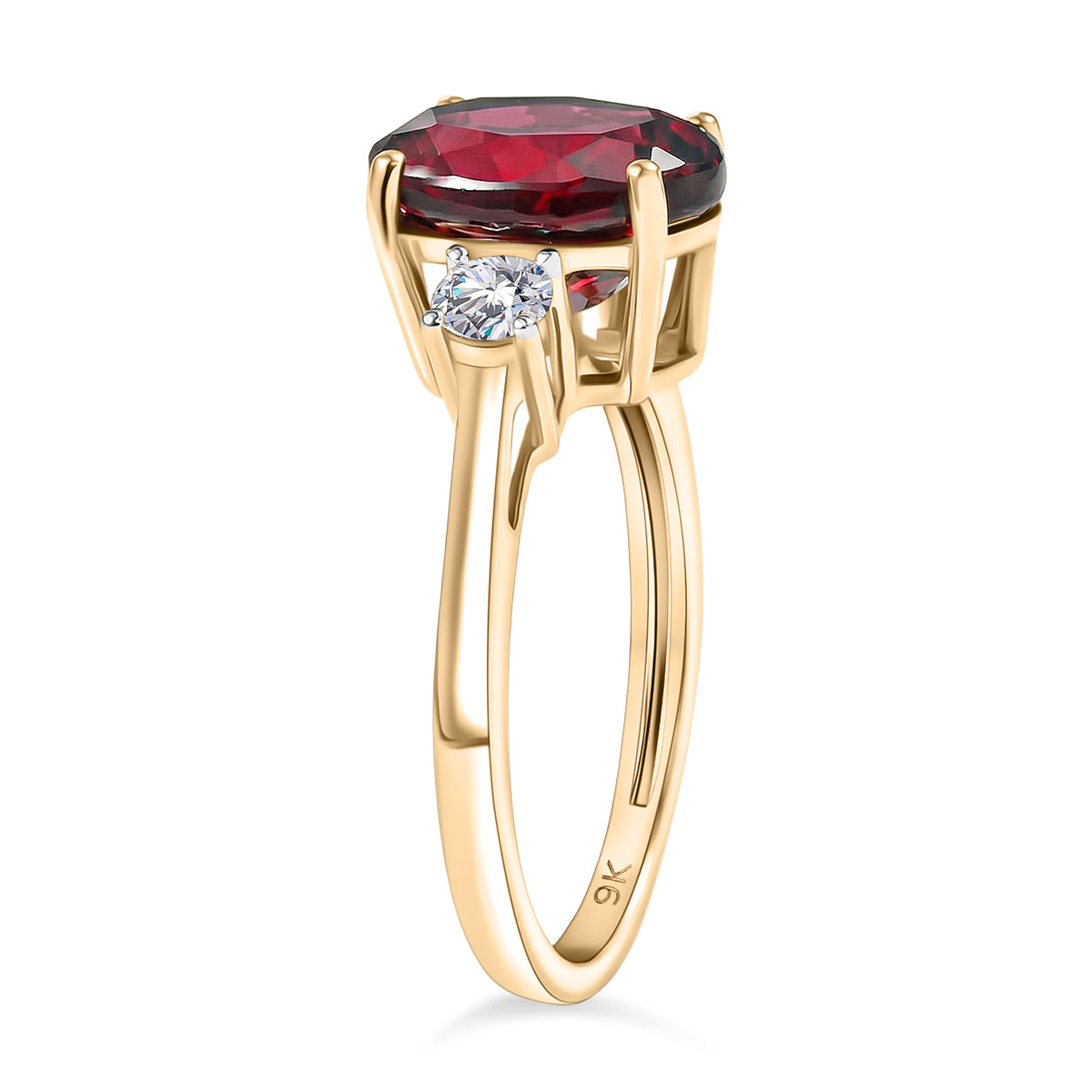 Biggest Size- 9K Yellow Gold Premium Orissa Natural Rhodolite Garnet &amp; Lab Grown Diamond (SI/GH) Trilogy Ring 4.20 Ct. 8412191 4