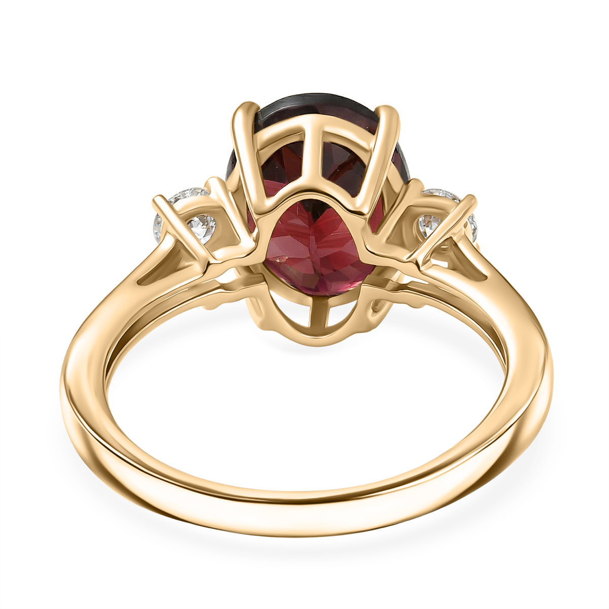 Biggest Size- 9K Yellow Gold Premium Orissa Natural Rhodolite Garnet &amp; Lab Grown Diamond (SI/GH) Trilogy Ring 4.20 Ct. 8412191 5