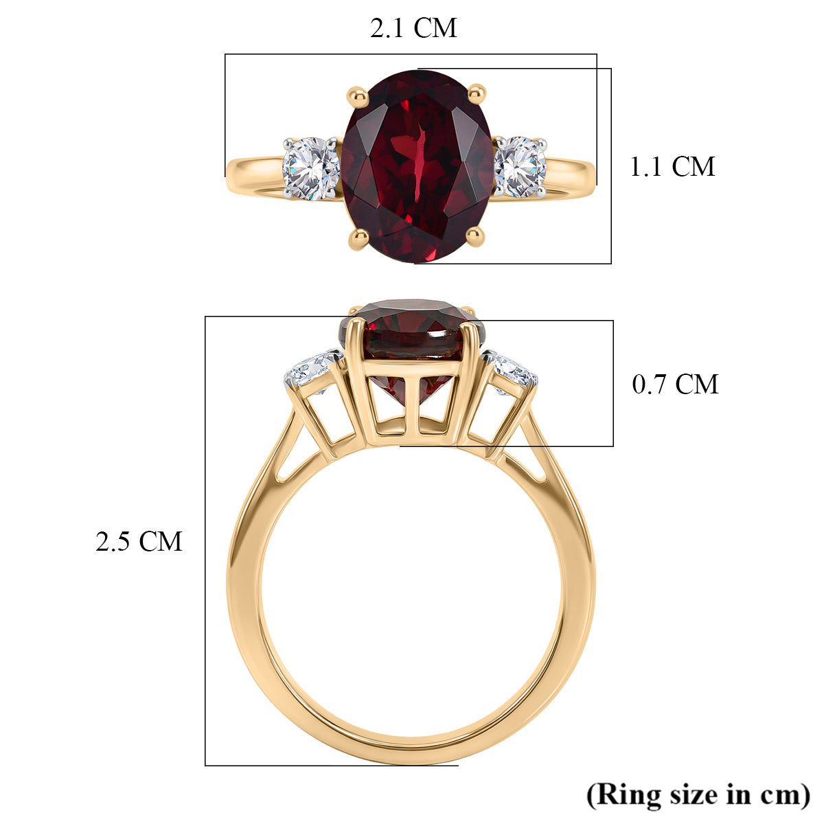 Biggest Size- 9K Yellow Gold Premium Orissa Natural Rhodolite Garnet &amp; Lab Grown Diamond (SI/GH) Trilogy Ring 4.20 Ct. 8412191 6