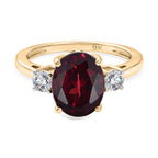 Biggest Size- 9K Yellow Gold Premium Orissa Natural Rhodolite Garnet & Lab Grown Diamond (SI/GH) Trilogy Ring 4.20 Ct._8412193