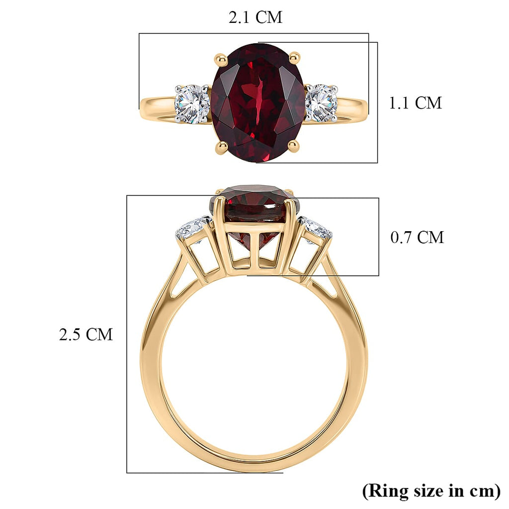 Biggest Size- 9K Yellow Gold Premium Orissa Natural Rhodolite Garnet & Lab Grown Diamond (SI/GH) Trilogy Ring 4.20 Ct._8412193_5
