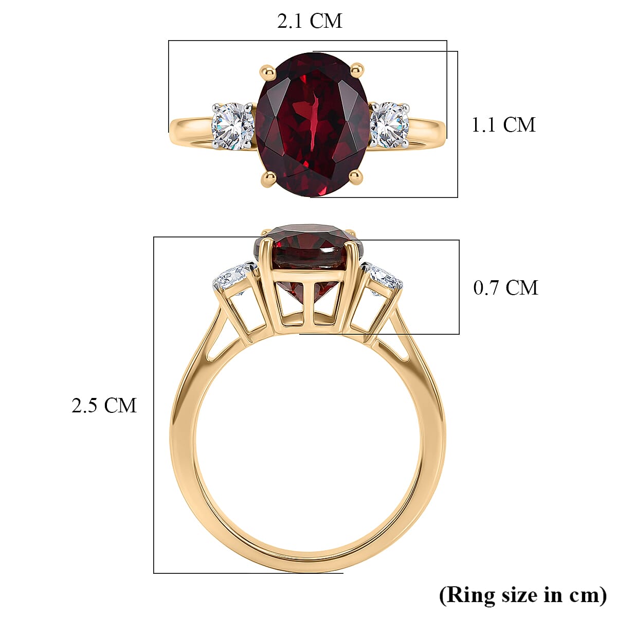 Biggest Size- 9K Yellow Gold Premium Orissa Natural Rhodolite Garnet &amp; Lab Grown Diamond (SI/GH) Trilogy Ring 4.20 Ct. 8412193 6