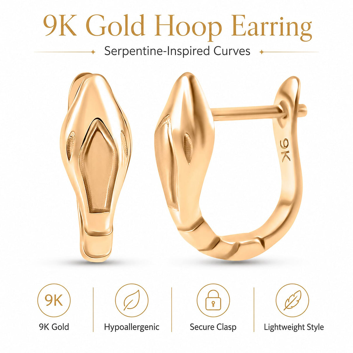 Designer Inspired Royal Bali Collection - 9K Yellow Gold Hoop Earring with Clasp V32521672 11