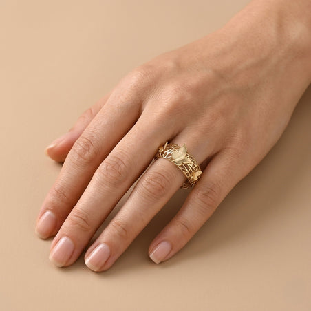 LUXORO - 9K Yellow Gold Butterfly Lattice Band Ring 8412231 2