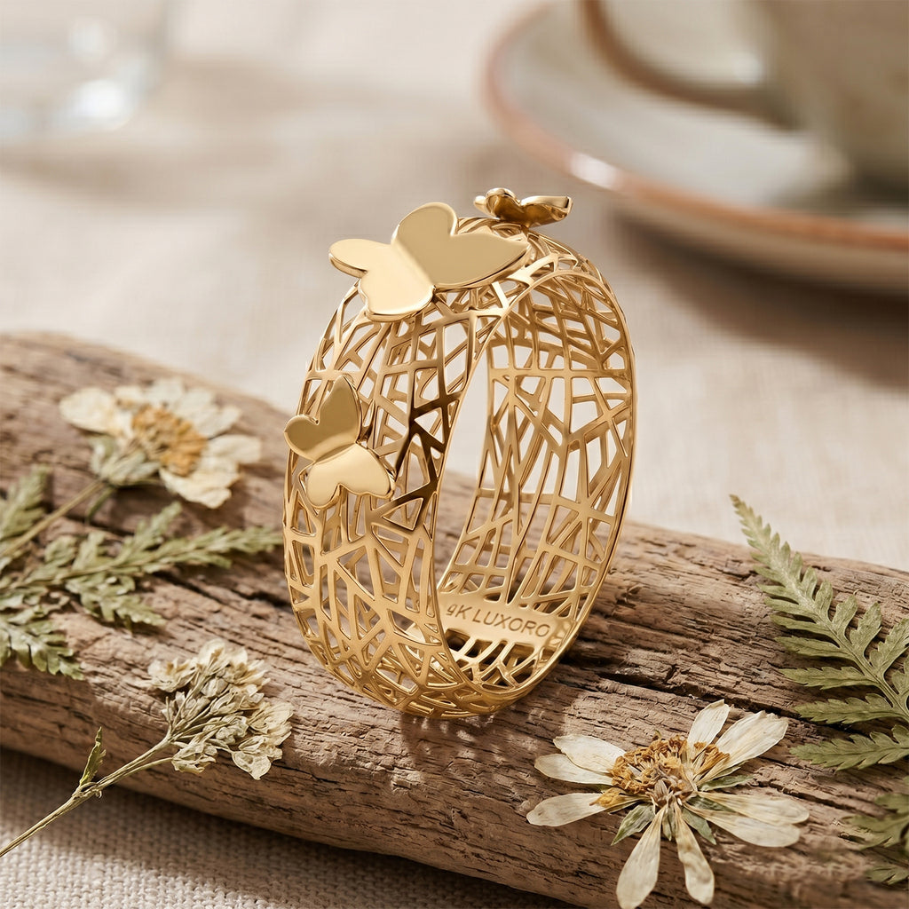 Royal Bali Collection - 9K Yellow Gold Filigree Butterfly Ring_8412231_2