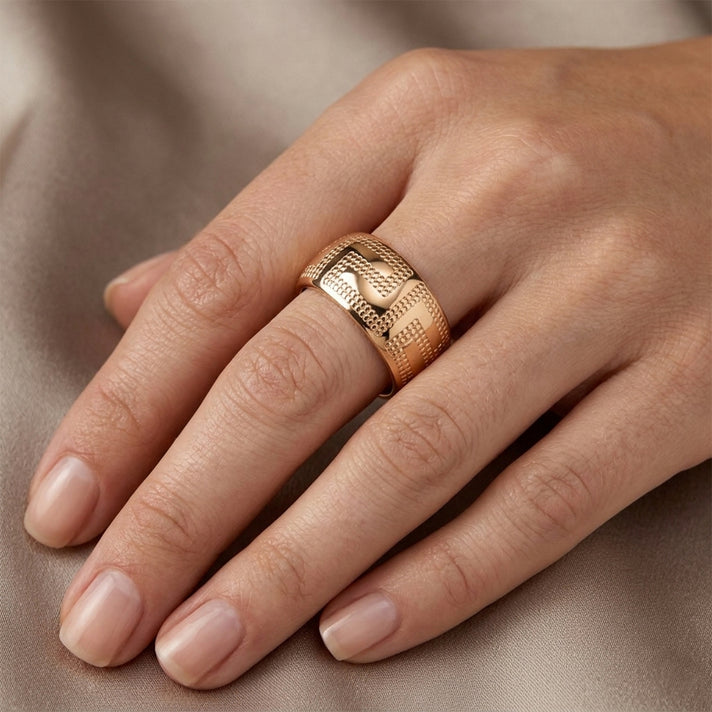 9K Yellow Gold Greek Key Design Band Ring 8412268 2