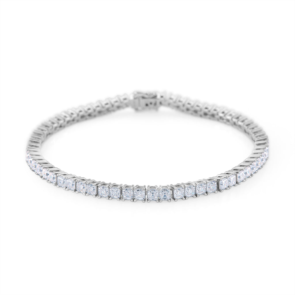 D'Joy Royal Asscher Cut Moissanite Tennis Bracelet (Size - 8) in Rhodium Overlay Sterling Silver 9.30 Ct, Silver Wt. 10.50 Gms_8412761