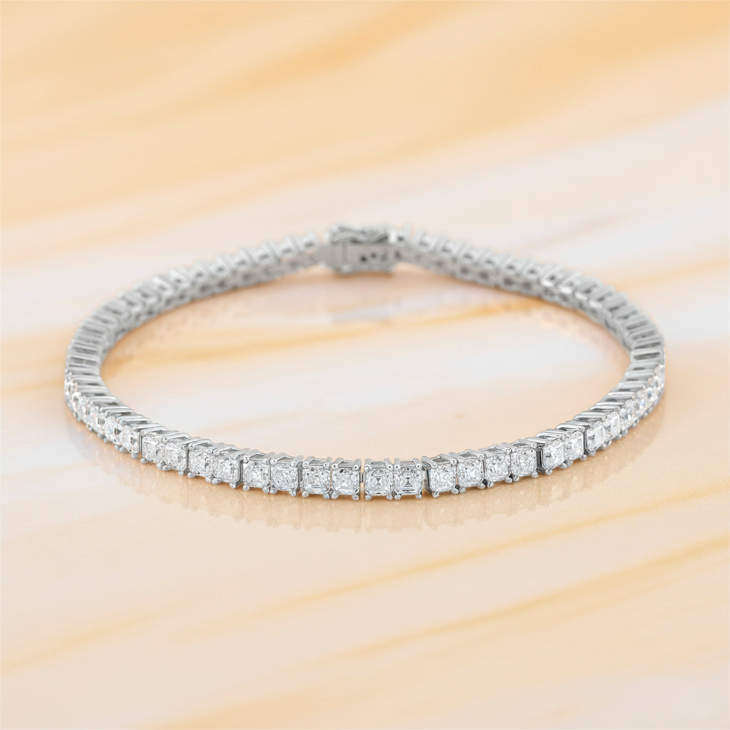 D'Joy Royal Asscher Cut Moissanite Tennis Bracelet (Size - 8) in Rhodium Overlay Sterling Silver 9.30 Ct, Silver Wt. 10.50 Gms V32514636 2