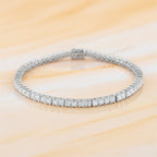D'Joy Royal Asscher Cut Moissanite Tennis Bracelet (Size - 8) in Rhodium Overlay Sterling Silver 9.30 Ct, Silver Wt. 10.50 Gms_8412761_1
