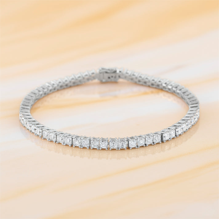D'Joy Royal Asscher Cut Moissanite Tennis Bracelet (Size - 8) in Rhodium Overlay Sterling Silver 9.30 Ct, Silver Wt. 10.50 Gms 8412761 2