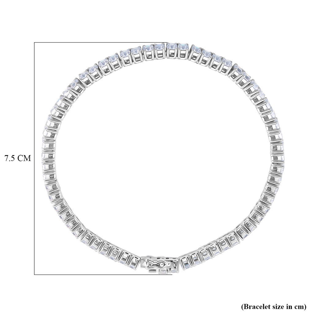 D'Joy Royal Asscher Cut Moissanite Tennis Bracelet (Size - 8) in Rhodium Overlay Sterling Silver 9.30 Ct, Silver Wt. 10.50 Gms_8412761_4