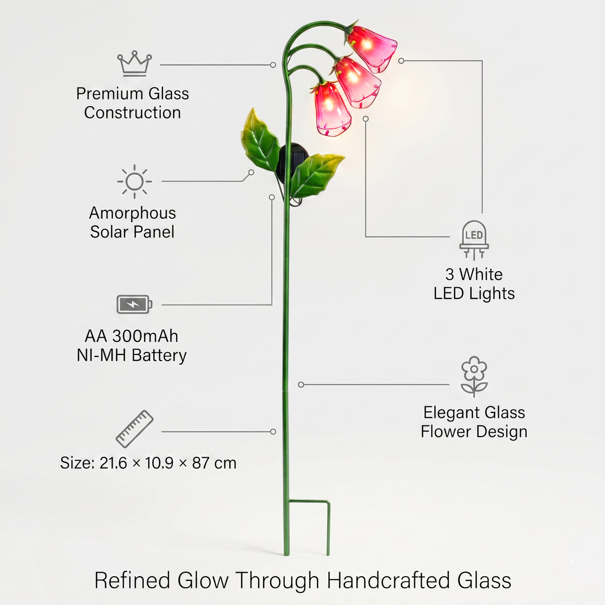 LIVMORE Solar Glass Foxglove Flower Garden Stake (87cm) - Pink &amp; Green 8412806 5