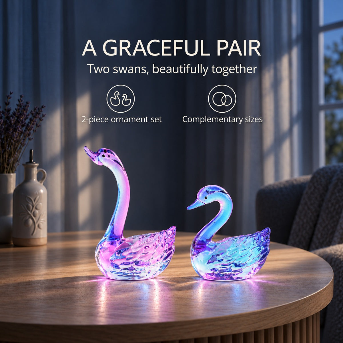 Livmore Set of 2 Swan Glass Decor - Purple V32730557 2