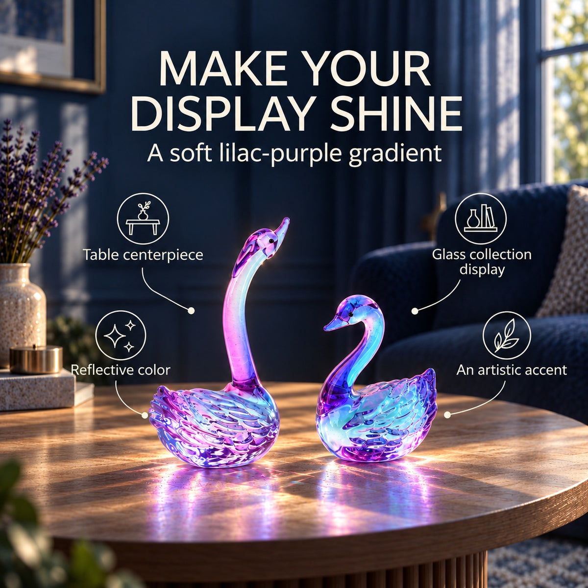 Livmore Set of 2 Swan Glass Decor - Purple V32730557 3