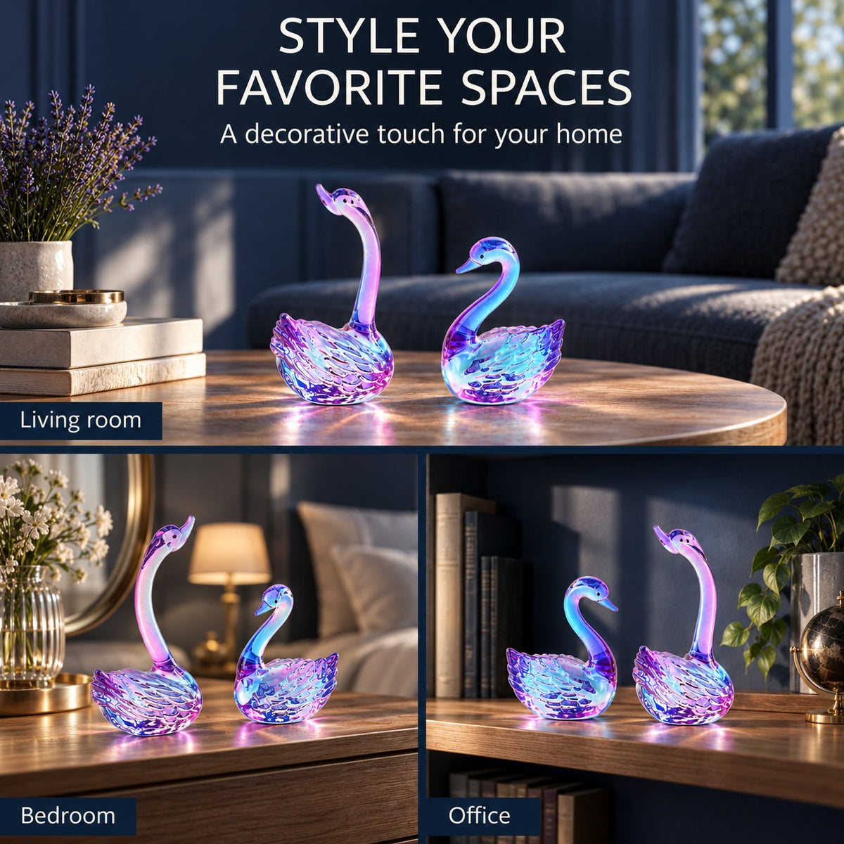 Livmore Set of 2 Swan Glass Decor - Purple V32730557 4