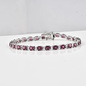 D'Joy Orissa Natural Rhodolite Garnet & White Zircon Tennis Bracelet (Size - 8) in Rhodium Overlay Sterling Silver 14.85 Ct._8413280