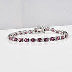 D'Joy Orissa Natural Rhodolite Garnet & White Zircon Tennis Bracelet (Size - 8) in Rhodium Overlay Sterling Silver 14.85 Ct._8413280