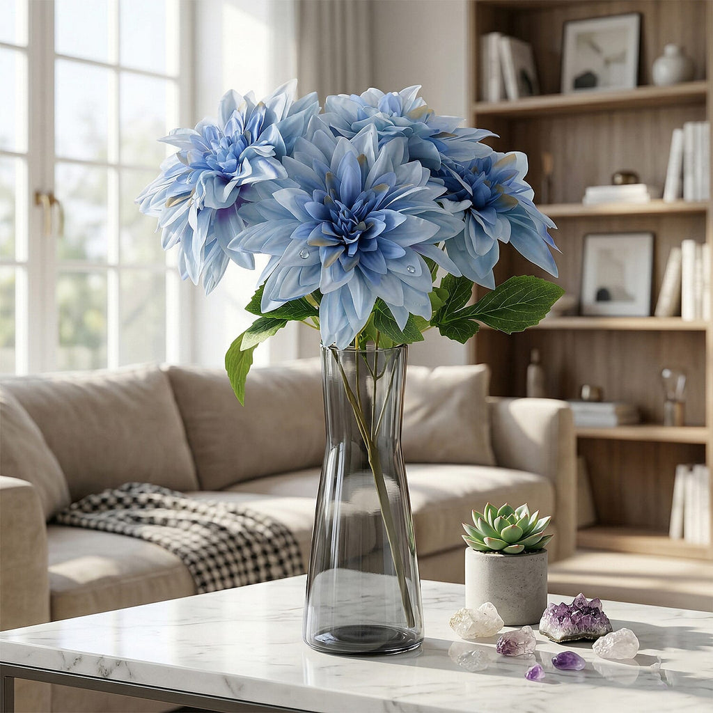 7- Head Artificial Dahlia Flower (43cm) - Blue_8413425_1