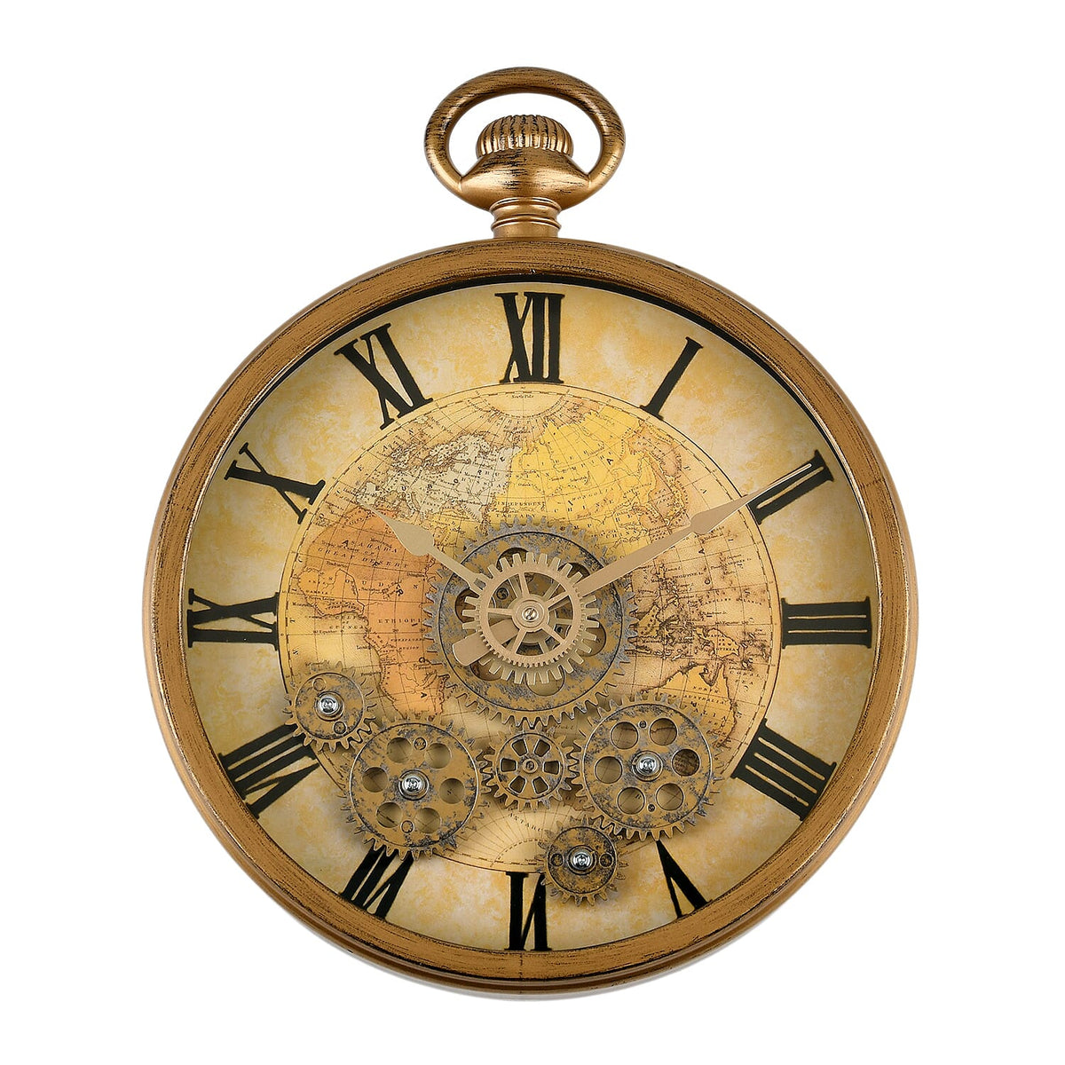 Rotating Gears Roman Numeral Timepiece - Industrial Moving Cog Skeleton Clock (26.8cm Dia) - Gold V32515310 0
