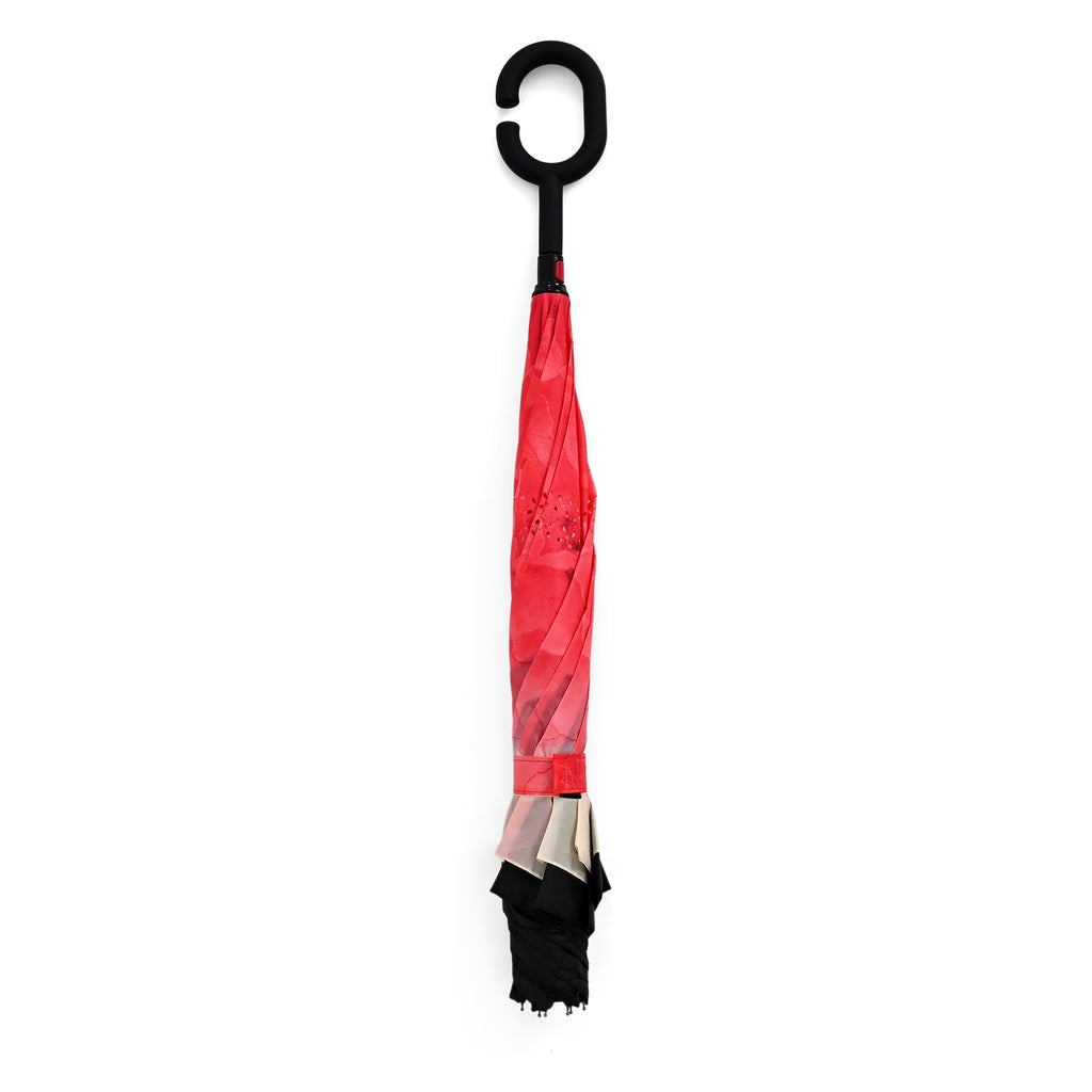 Double Layer Inverted Windproof Manual Open Stick Reverse Umbrella - Pink & Black_8413527
